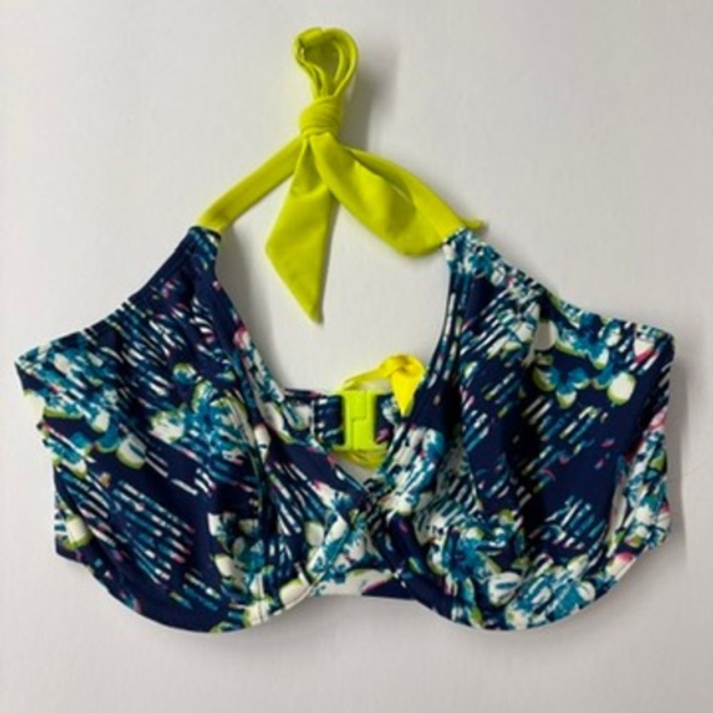NWT Cleo by Panache Women Bikini Top 32FF Navy Floral Blaire Triangle CW0255